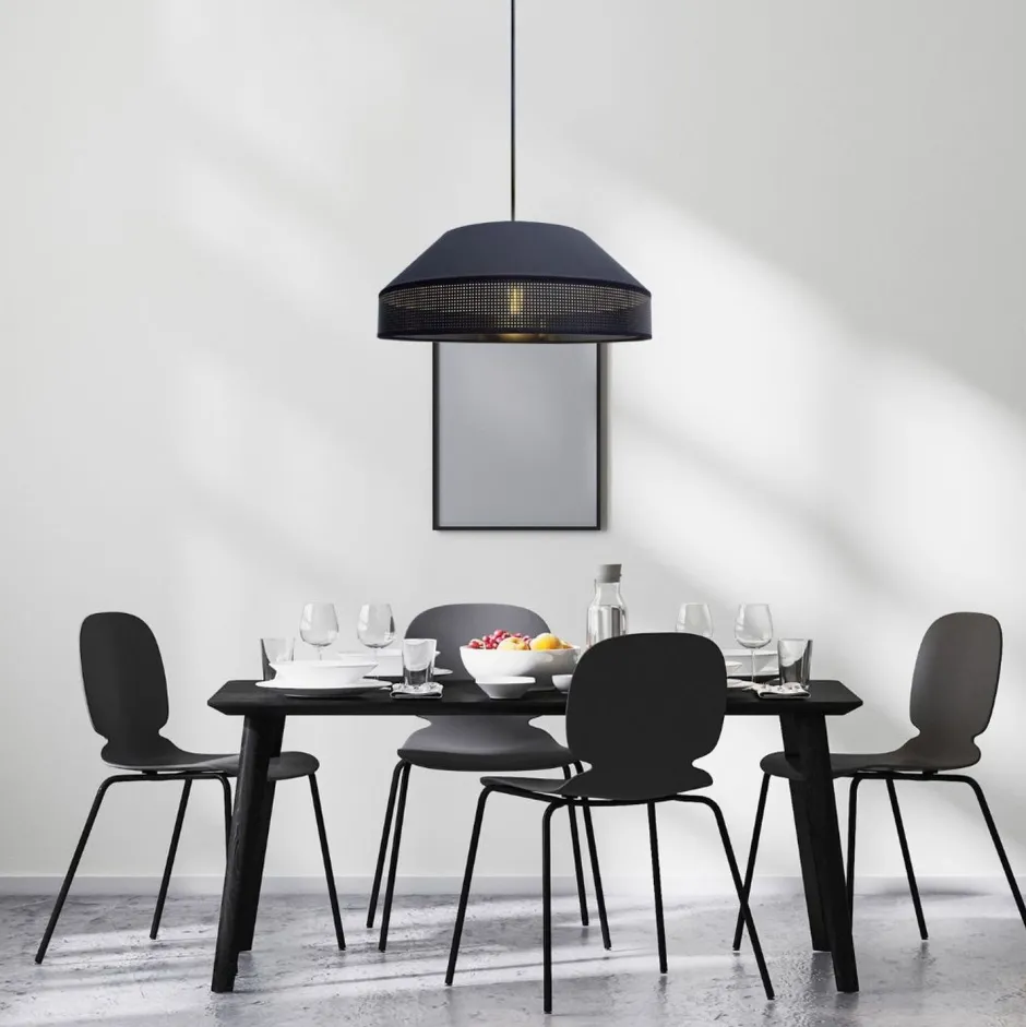 Wohnzimmerlampen|Stofflampen*Belis Schwarze Hängelampe blendarm Stoff wohnlich B:45 cm E27