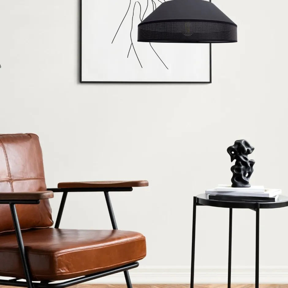 Wohnzimmerlampen|Stofflampen*Belis Schwarze Hängelampe blendarm Stoff wohnlich B:45 cm E27