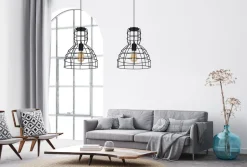 Hängelampen|Bürolampen*Belis Schwarze Hängelampe Draht Metall 85 cm 2-flmg E27 Loft