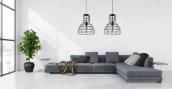 Hängelampen|Bürolampen*Belis Schwarze Hängelampe Draht Metall 85 cm 2-flmg E27 Loft