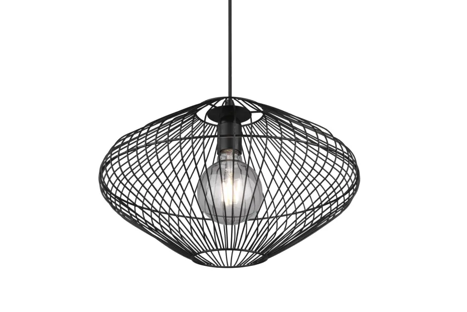 Hängelampen|Bürolampen*Trio Reality Schwarze Hängelampe Drahtschirm Metall E27 Ø38 cm Retro