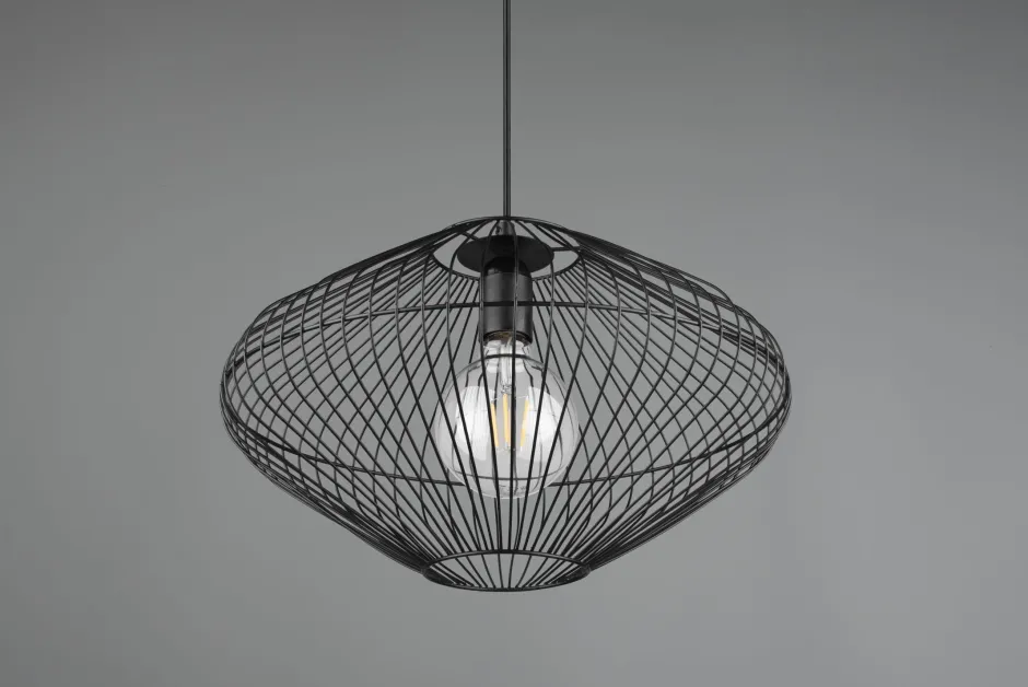 Hängelampen|Bürolampen*Trio Reality Schwarze Hängelampe Drahtschirm Metall E27 Ø38 cm Retro