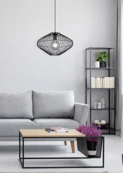 Hängelampen|Bürolampen*Trio Reality Schwarze Hängelampe Drahtschirm Metall E27 Ø38 cm Retro