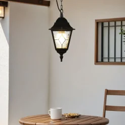 Elstead Schwarze Hängelampe IP43 Rustikal Kirchenglas< Metall Lampen|Rustikale Lampen