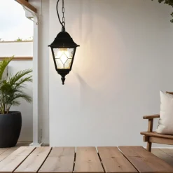 Elstead Schwarze Hängelampe IP43 Rustikal Kirchenglas< Metall Lampen|Rustikale Lampen