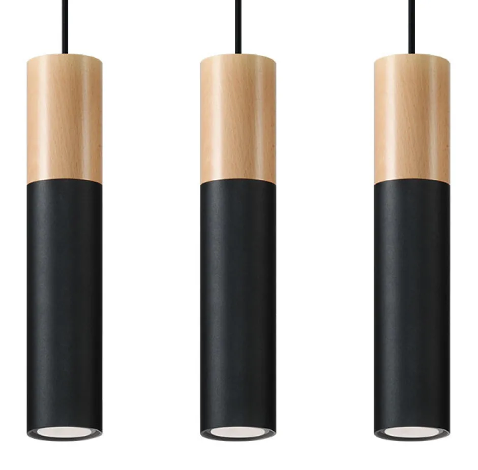 Hängelampen|Esszimmer Lampen*Sollux Schwarze Hängelampe Metall Holz Skandinavisch Esszimmer