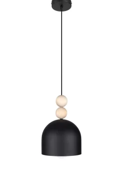 Hängelampen|Bürolampen*Belis Schwarze Hängeleuchte Metall Holz Ø17 cm E27 wohnlich