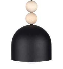Hängelampen|Bürolampen*Belis Schwarze Hängeleuchte Metall Holz Ø17 cm E27 wohnlich