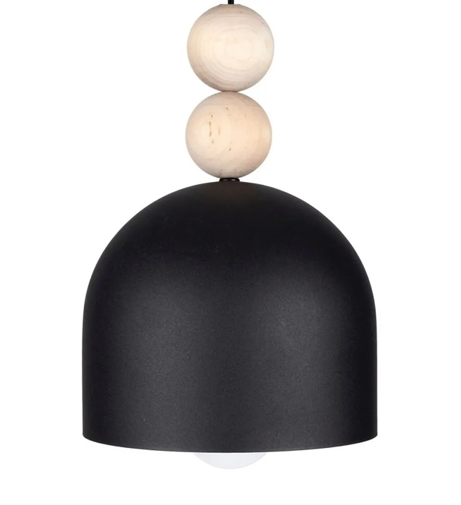 Hängelampen|Bürolampen*Belis Schwarze Hängeleuchte Metall Holz Ø17 cm E27 wohnlich