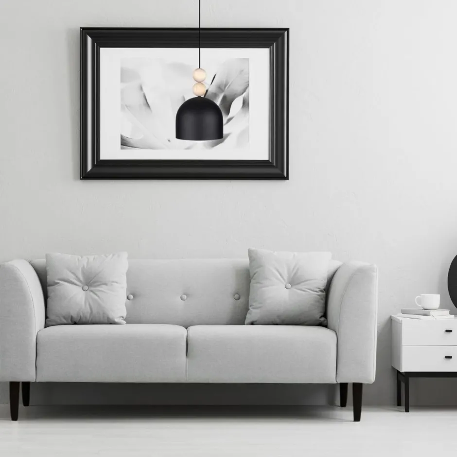 Hängelampen|Bürolampen*Belis Schwarze Hängeleuchte Metall Holz Ø17 cm E27 wohnlich