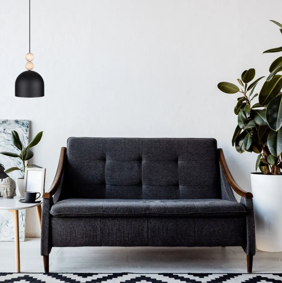 Hängelampen|Bürolampen*Belis Schwarze Hängeleuchte Metall Holz Ø17 cm E27 wohnlich