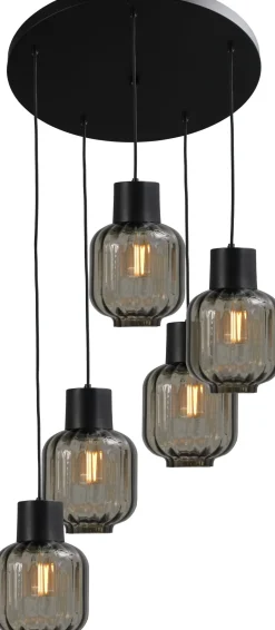 Masterlight Schwarze Hängeleuchte Rauchglas Metall verstellbar< Glaslampen|Wohnzimmerlampen