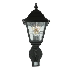 Vintage Lampen|Rustikale Außenleuchten*Elstead Schwarze Hoflampe mit Bewegungsmelder IP43 LEADWORTH