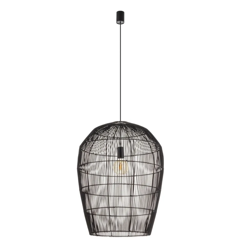 Hängelampen|Bürolampen*Nowodvorski Schwarze Pendelleuchte Bambus gemütlich E27 Ø53,5 cm