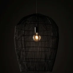 Hängelampen|Bürolampen*Nowodvorski Schwarze Pendelleuchte Bambus gemütlich E27 Ø53,5 cm