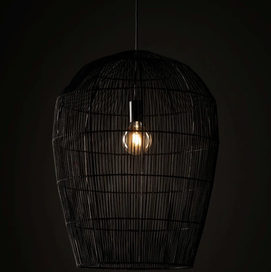 Hängelampen|Bürolampen*Nowodvorski Schwarze Pendelleuchte Bambus gemütlich E27 Ø53,5 cm