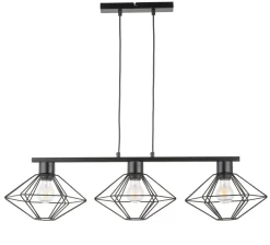 Vintage Lampen|Designerlampen*Sigma Schwarze Pendelleuchte 3-flammig Draht L:87 cm Metall