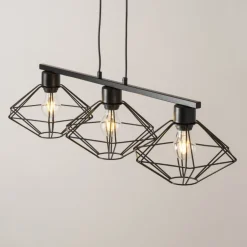 Vintage Lampen|Designerlampen*Sigma Schwarze Pendelleuchte 3-flammig Draht L:87 cm Metall