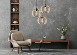 Belis Schwarze Pendelleuchte Holz Metall 3-flmg E27 L:40 cm< Bürolampen|Esszimmer Lampen