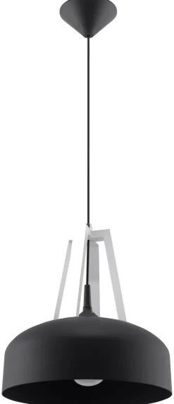 Sollux Schwarze Pendelleuchte Metall Holz rund Ø30cm Retro< Wohnzimmerlampen|Retro Lampen