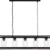 Jupiter Schwarze Pendelleuchte Metall Glas 5-flammig Loft< Glaslampen|Wohnzimmerlampen
