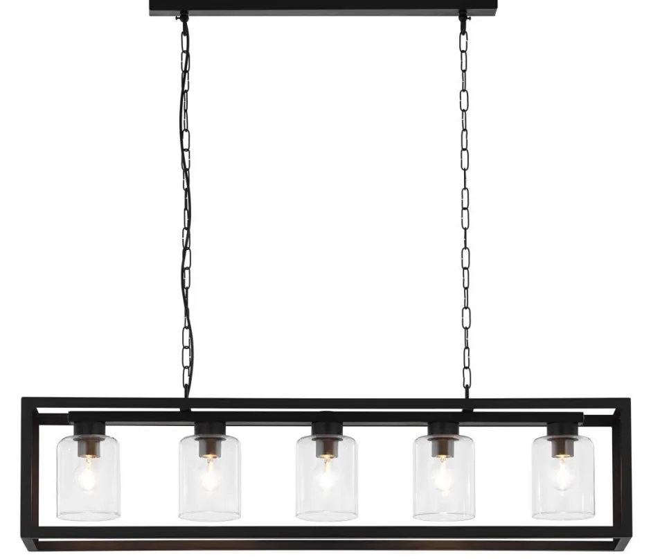 Jupiter Schwarze Pendelleuchte Metall Glas 5-flammig Loft< Glaslampen|Wohnzimmerlampen