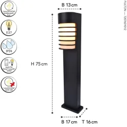 Eco-Light Schwarze Sockelleuchte Aluminium H:75 cm IP54 E27< Metall Lampen|Wegeleuchten