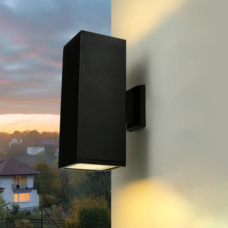 Metall Lampen|Feuchtraumleuchten*SU-MA Schwarze Wandlampe außen IP54 eckig 30cm Up Down