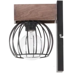 Wandleuchten|Flurlampen*Sigma Schwarze Wandlampe Metall Holz E27 H:25 cm wohnlich