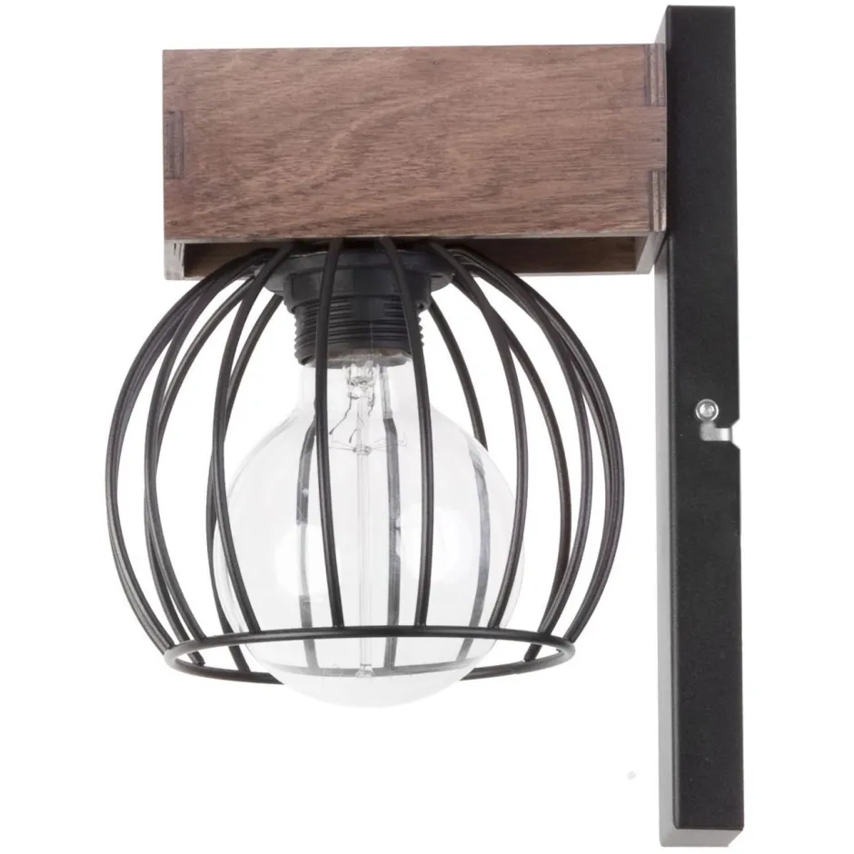 Wandleuchten|Flurlampen*Sigma Schwarze Wandlampe Metall Holz E27 H:25 cm wohnlich