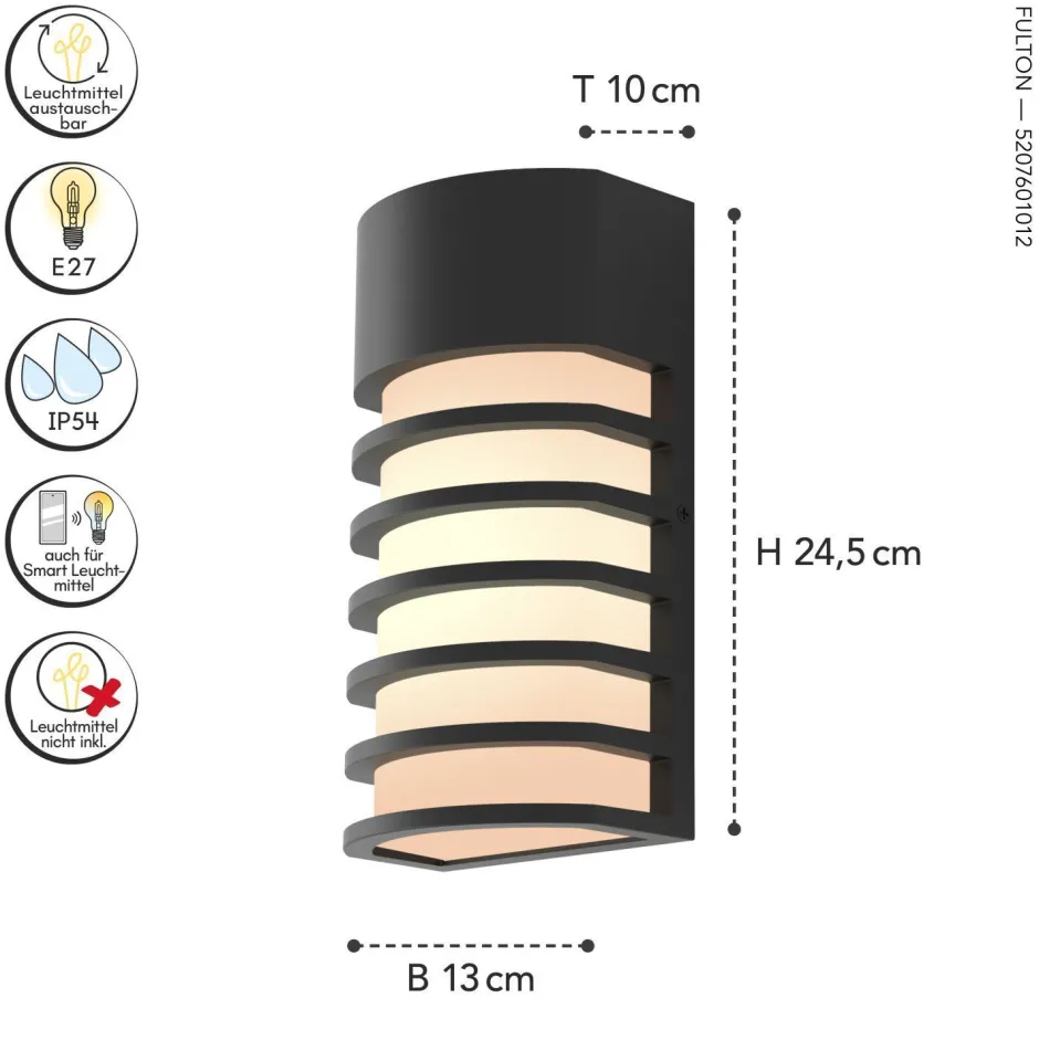 Metall Lampen|Fassadenstrahler*Eco-Light Schwarze Wandleuchte außen Aluminium H:24,3 cm IP54 E27