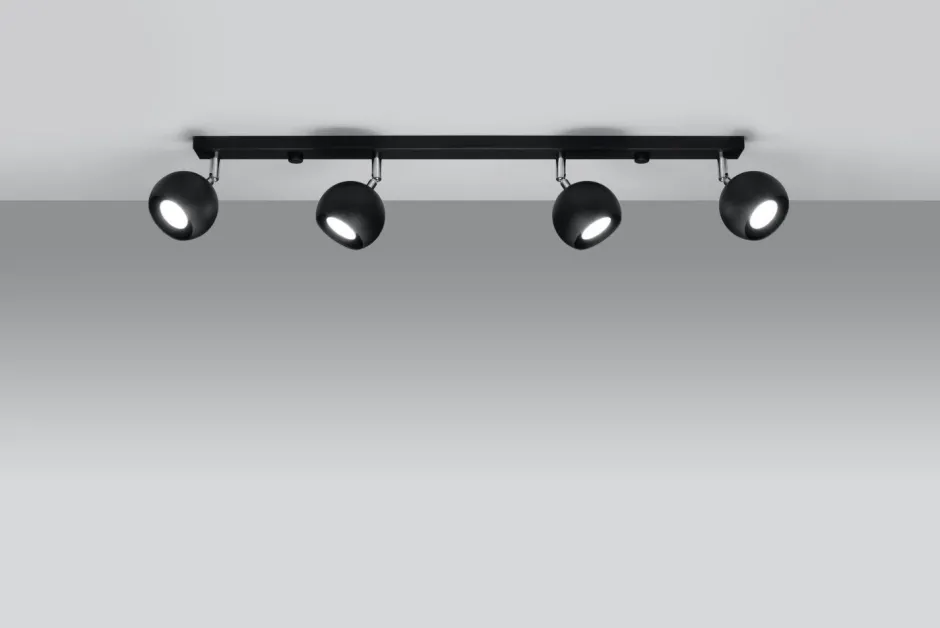 Sollux Schwarzer Strahler Stahl 4-flammig 80cm lang Retro GU10< Deckenleuchten|Spots