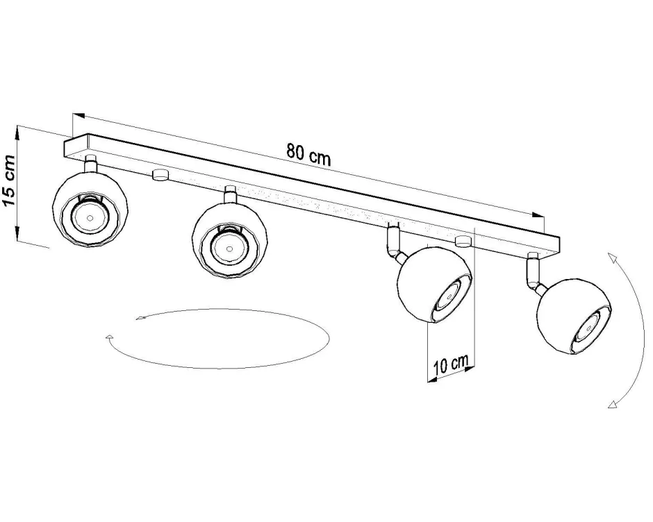 Sollux Schwarzer Strahler Stahl 4-flammig 80cm lang Retro GU10< Deckenleuchten|Spots