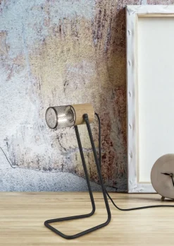 Trio Reality Schwenkbare Schreibtischlampe Metall Holz 40 cm E14< Bürolampen|Metall Lampen