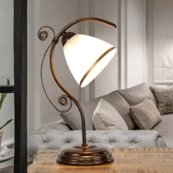 Lamkur Shabby braune Tischlampe Metall 39cm Jugendstil< Glaslampen|Shabby Chic Lampen