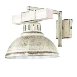 Rustikale Lampen|Vintage Lampen*Luminex Shabby Chic Wandlampe Weiß HAKON mit Echt Holz