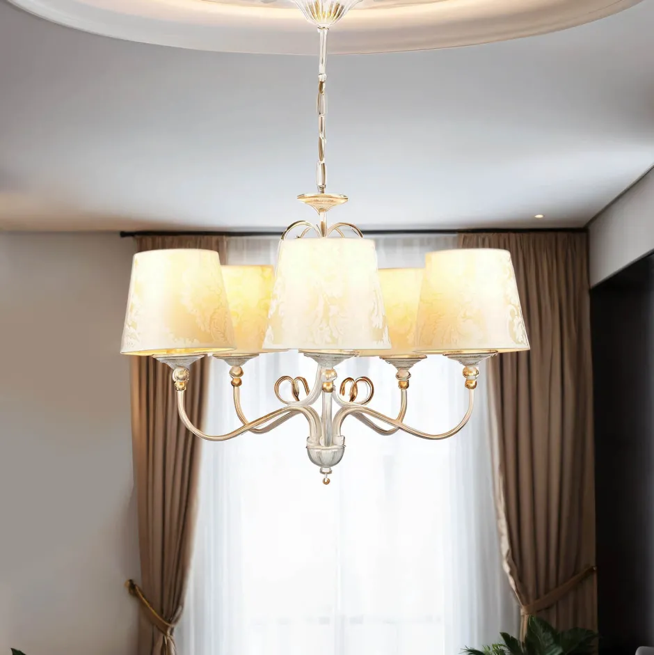 Jupiter Shabby Kronleuchter in Gold Ecru Ø64cm GANARA< Stofflampen|Esszimmer Lampen