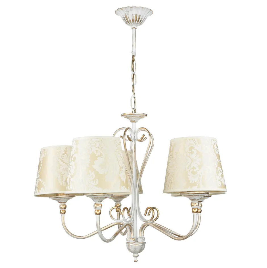 Jupiter Shabby Kronleuchter in Gold Ecru Ø64cm GANARA< Stofflampen|Esszimmer Lampen