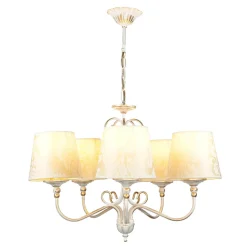 Jupiter Shabby Kronleuchter in Gold Ecru Ø64cm GANARA< Stofflampen|Esszimmer Lampen