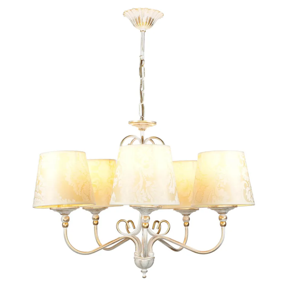Jupiter Shabby Kronleuchter in Gold Ecru Ø64cm GANARA< Stofflampen|Esszimmer Lampen