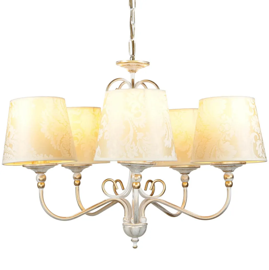 Jupiter Shabby Kronleuchter in Gold Ecru Ø64cm GANARA< Stofflampen|Esszimmer Lampen