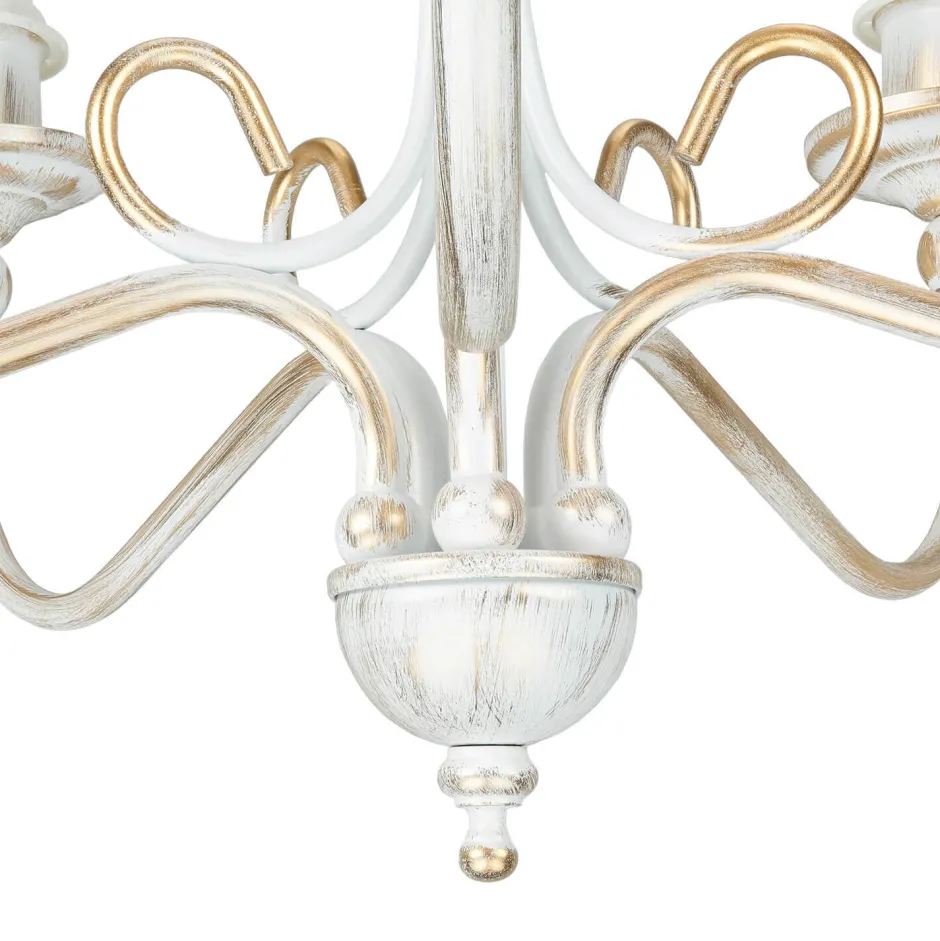 Jupiter Shabby Kronleuchter in Gold Ecru Ø64cm GANARA< Stofflampen|Esszimmer Lampen