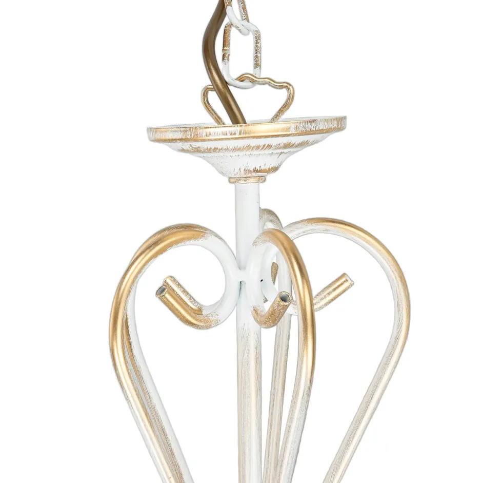 Jupiter Shabby Kronleuchter in Gold Ecru Ø64cm GANARA< Stofflampen|Esszimmer Lampen