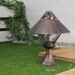 Rustikale Lampen|Wegeleuchten*Lido Sockellampe PRASO aus Aluminium in Schwarz-Kupfer