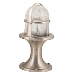 Lido Sockelleuchte außen Nickel Echt-Messing H:28cm< Außenleuchten Antik|Rustikale Außenleuchten