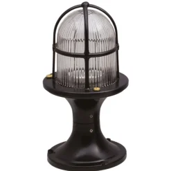 Gartenlaternen|Messinglampen*Lido Sockelleuchte Messing Glas 28 cm IP54 Schwarz massiv