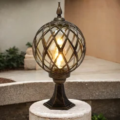 Rustikale Lampen|Vintage Lampen*Easylight Sockelleuchte Schwarz Kupfer Außen Rustikal Retro