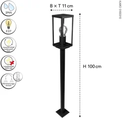 Metall Lampen|Vintage Lampen*Eco-Light Sockelleuchte Vintage Aluminium Schwarz IP44 E27 100 cm