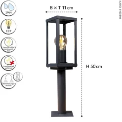 Eco-Light Sockelleuchte Vintage Aluminium Schwarz IP44 E27 50 cm< Metall Lampen|Vintage Lampen