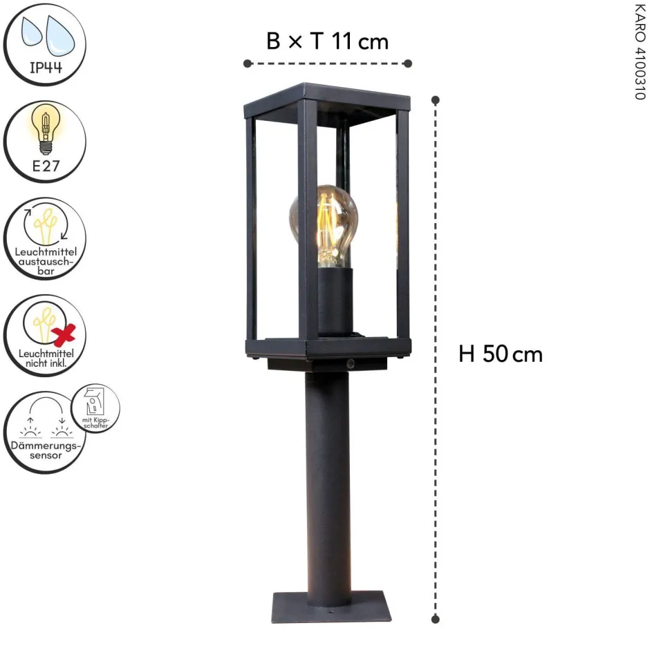 Eco-Light Sockelleuchte Vintage Aluminium Schwarz IP44 E27 50 cm< Metall Lampen|Vintage Lampen